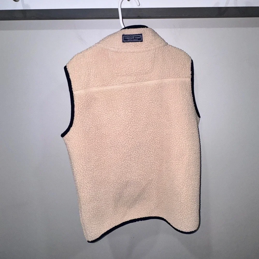 Vineyard Vines Sherpa Fleece Vest Boys Size M 12-14 Cream Tan Excellent Zip Up